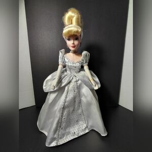 Elegant Disney's Cinderella Porcelain Doll with White & Silver Gown.